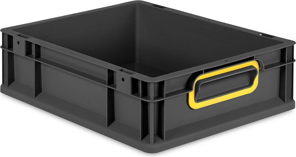 Eurobox NextGen Color | HxBxT 12x30x40cm | 11 Liter | Griffe gelb geschlossen | Schwarz | Eurobehälter, Transportbox, Transportbehälter, Stapelbe...
