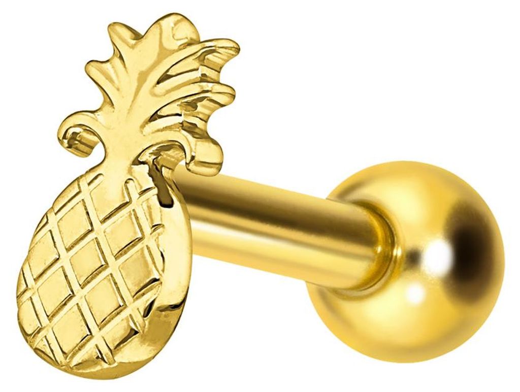 Ohrpiercing Titan Ohrpiercing mit Innengewinde ANANAS Gold Stablänge: 8mm