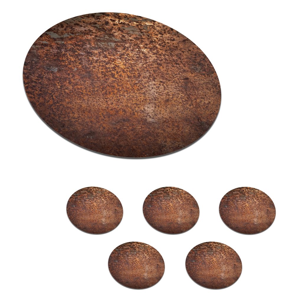 KitchenYeah Glasuntersetzer Rund 6er Set Stahl - Rost - Bronze - Struktur 10x10 cm Untersetzer für Gläser - Getränkeuntersetzer - Tischplatten...
