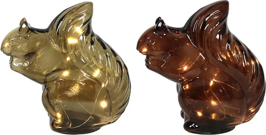 Lampe d'Ambiance Écureuil en Verre Marron avec LED - Objet Déco 16 cm