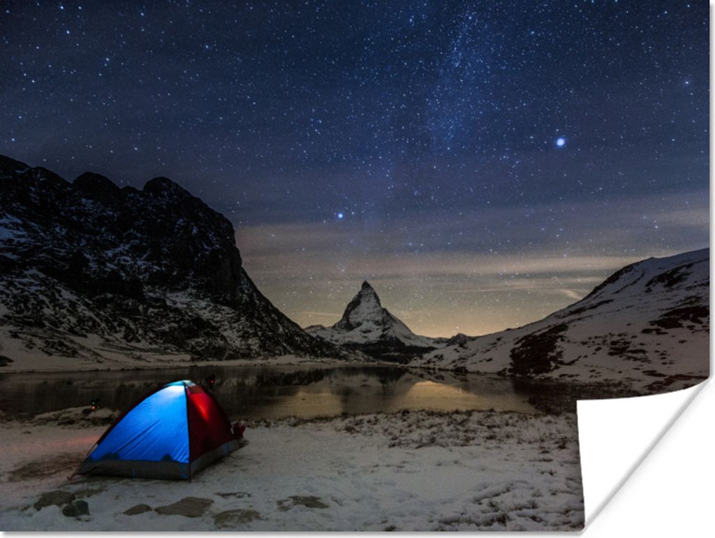MuchoWow Poster Alpen - Sternenhimmel - Zelt 40x30 cm - Plakate für die Wände - Poster Wohnzimmer