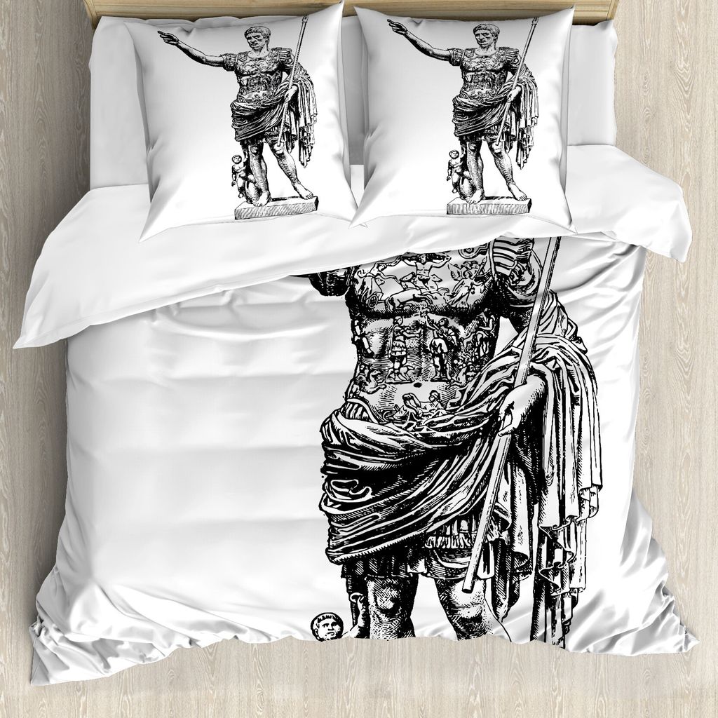 ABAKUHAUS Retro Bettbezug, Antique König, Milbensicher Allergiker geeignet mit Kissenbezügen, 200 cm x 200 cm - 80 x 80 cm, Schwarz-Weiss