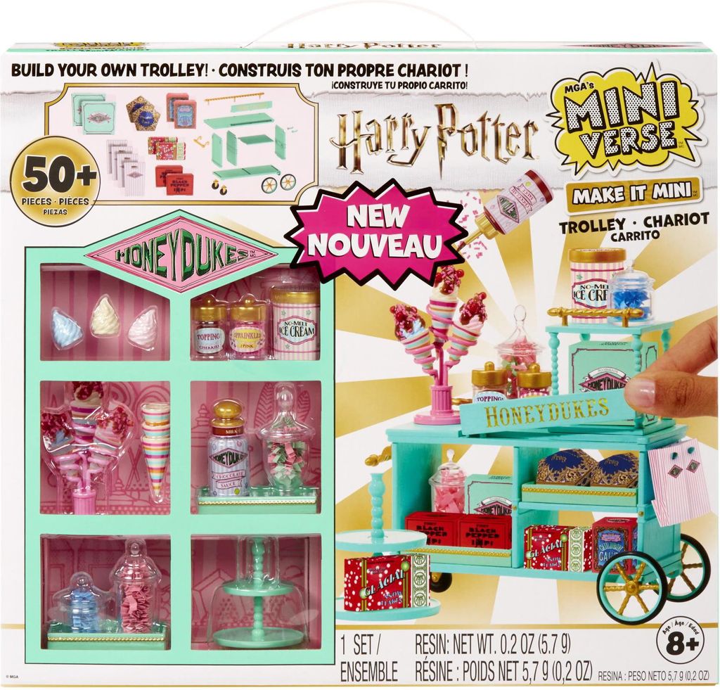 MGA's Miniverse Make It Mini Honeydukes Trolley- Harry Potter Mini-Sammlerstücke, 50+ Teile, Kunstharz-Bastelspiel, Nachgebildete Lebensmittel, F...
