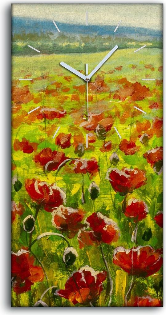 Küche Wohnzimmer Wand Leinwand Uhr Quarz 30x60 Ölgemälde Blumen Wiesen Mohn - weiße Hände