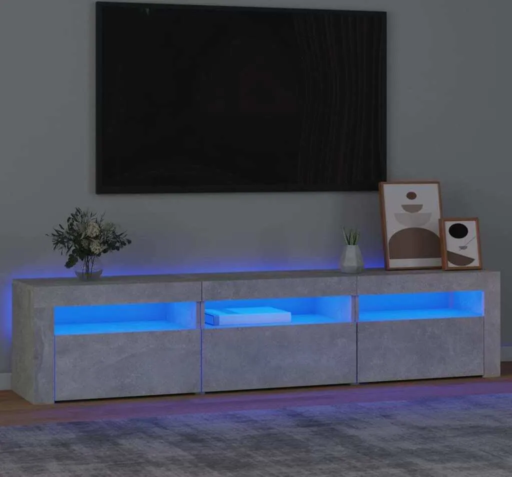 The Living Store Armoire TV avec lampes LED gris béton 180x35x40 cm