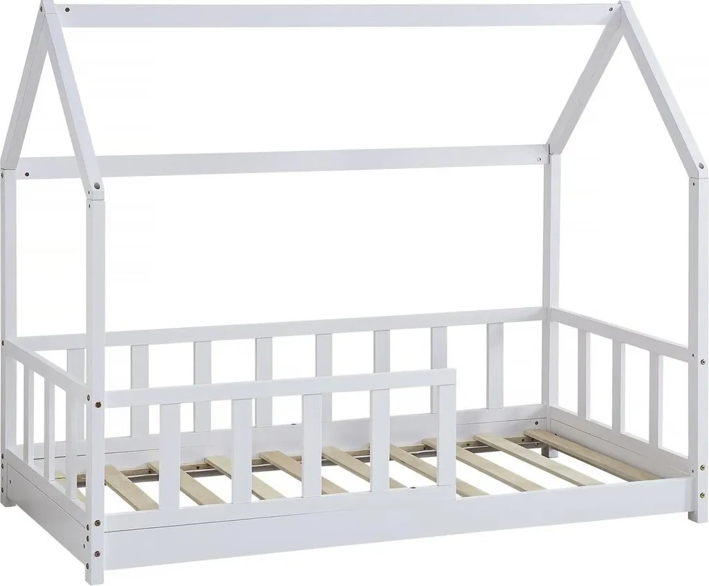 Lit enfant 80 x 160 cm Charlotte blanc avec cadre de toit en bois robuste