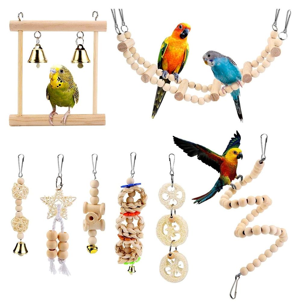 Vogelspielzeug aus Holzleiter mit Landeplatz für Vogelkäfige, Zubehör für Wellensittiche, Papageien, Graupapageien, Nymphensittiche, Finken, Si...