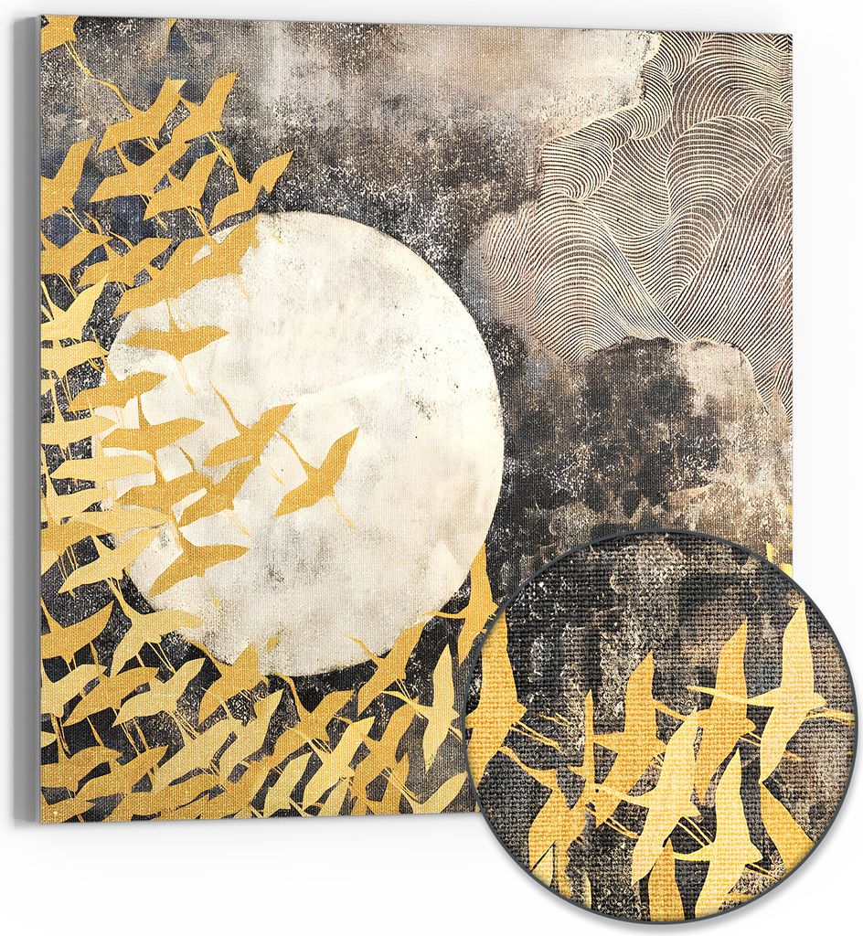 DEQORI Hybrid Leinwand Bild 50x50 cm 'Goldener Flug' Wandbild Glas flach modern