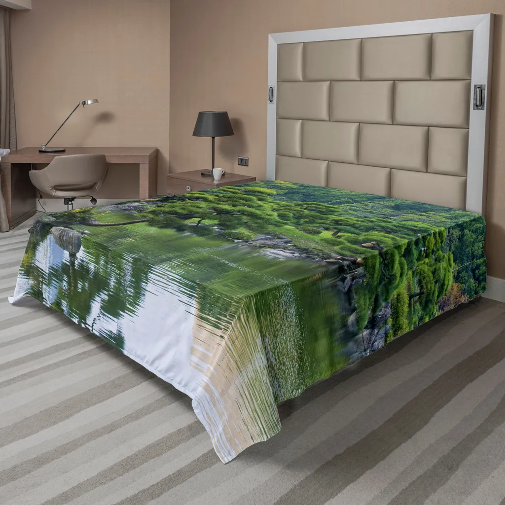 Drap doux paysage de jardin japonais vert 244x205 cm confort premium