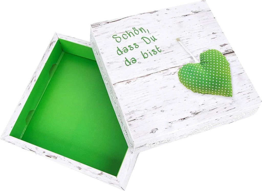 20 Stück Geschenkkarton Mini-Karton Präsent-Box SCHÖN DASS DU DA BIST klein HERZ grün weiß GEPUNKTET Verpackung Schachtel Gast-Geschenk Mitgeb...