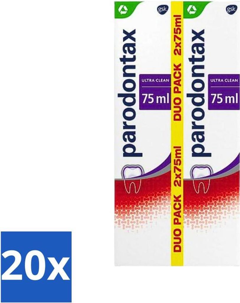 Parodontax Zahnpasta – Ultra Clean Daily Formula – Gegen Zahnfleischbluten – 2 x 75 ml - Vorteilspack - 20 Stücke