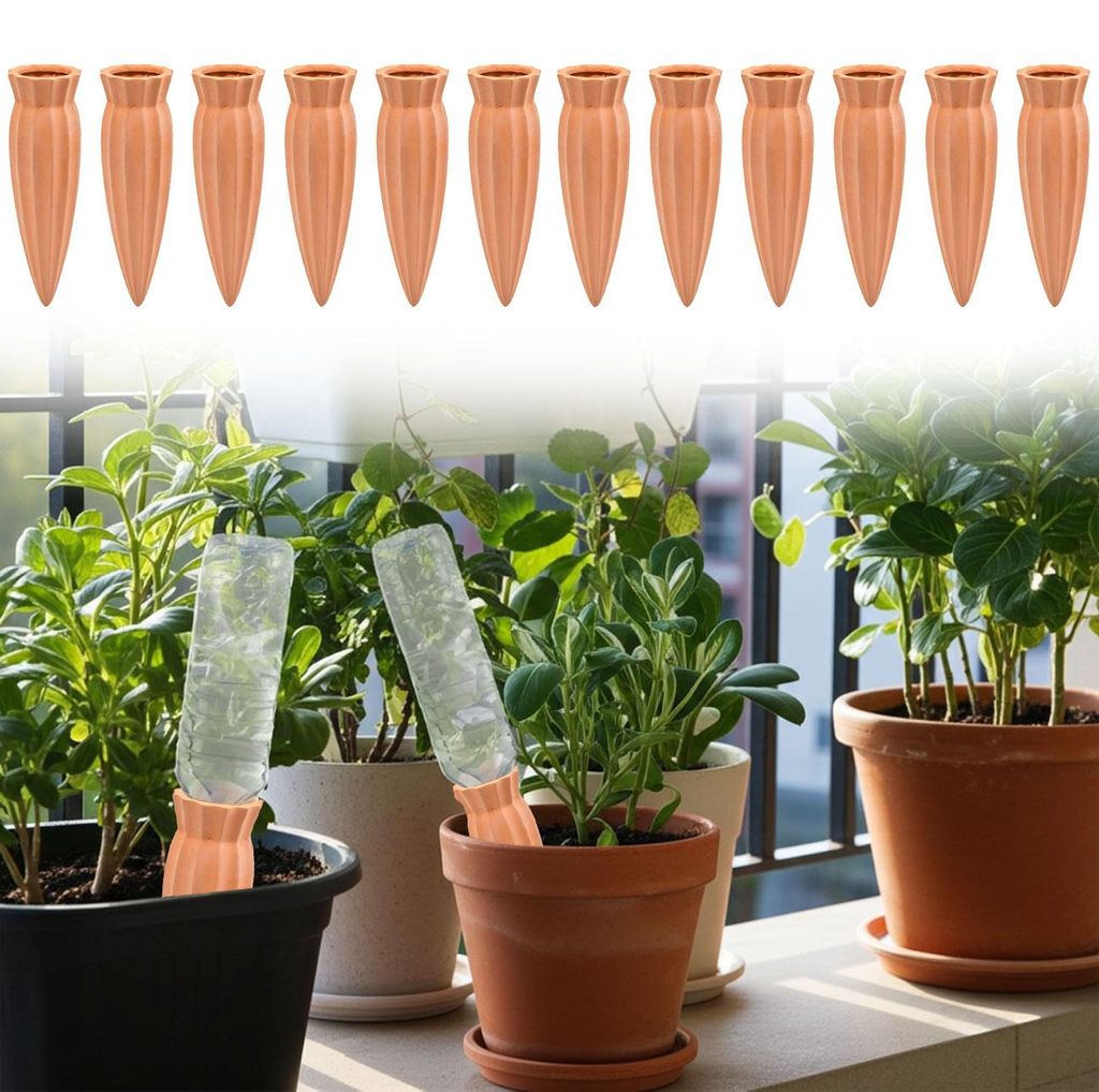 12er-Set XL-Tonkegel Bewässerungszapfen für Flaschen: Produktbild 