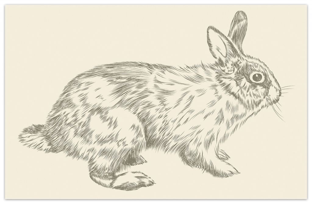Wallario Premium Teppich, Größe 90 x 140 cm, Hase als illustrierte Bleistiftzeichnung