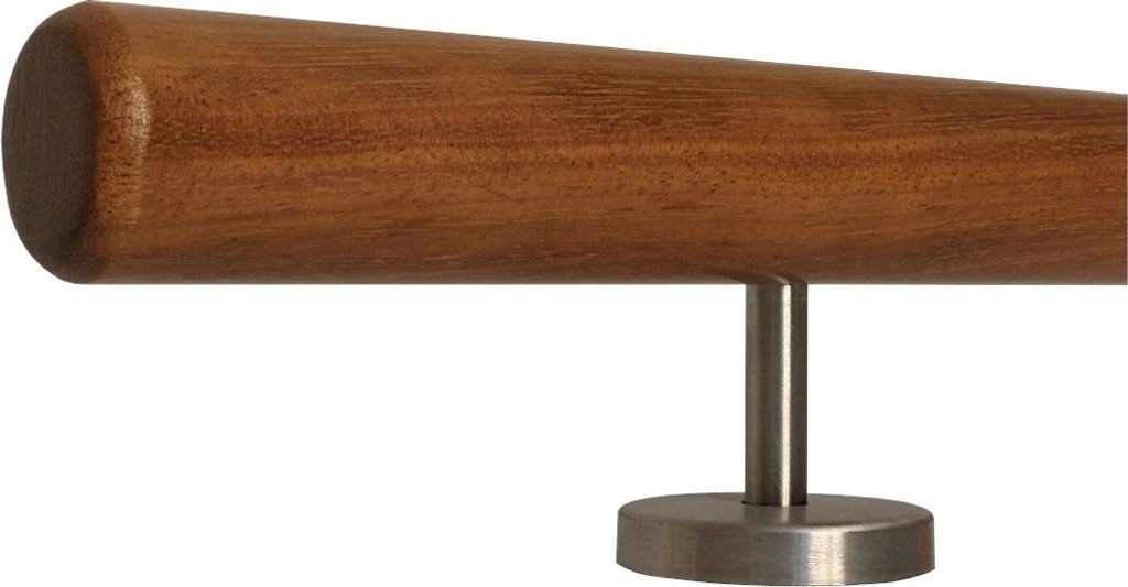 TIBU Kambala Handlauf Holz Ø 42 mm gerade Edelstahlhalter, Länge 260 cm mit 4 Halter und Ende Radius gefräst