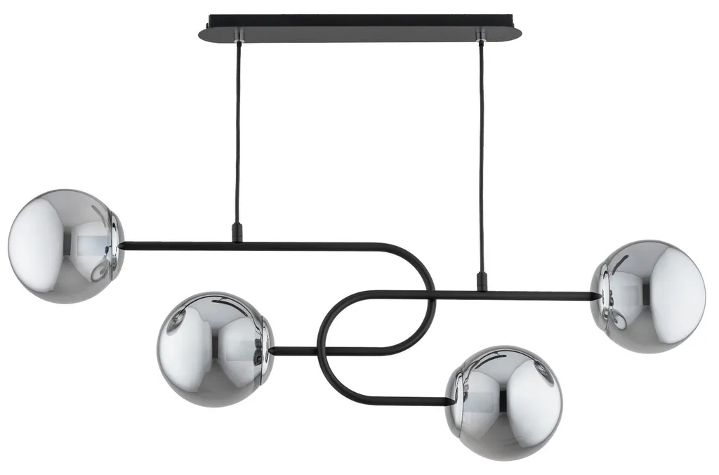Luminaire de plafond NARI en verre fumé et métal noir 4 bras E14