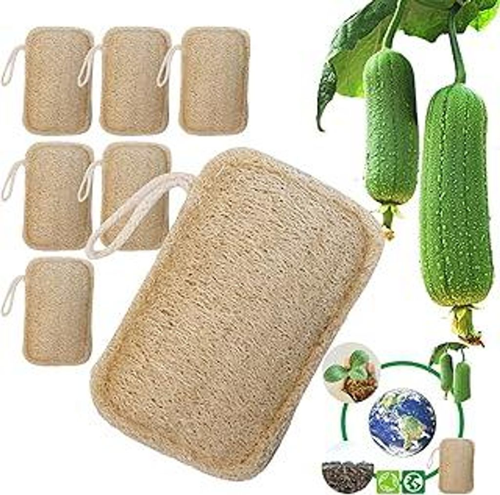 6 Stück Luffaschwamm, 100% Biologisch, Abbaubar und Kompostierbar, Natürlicher Umweltschutz für Küche, Bad, Camping