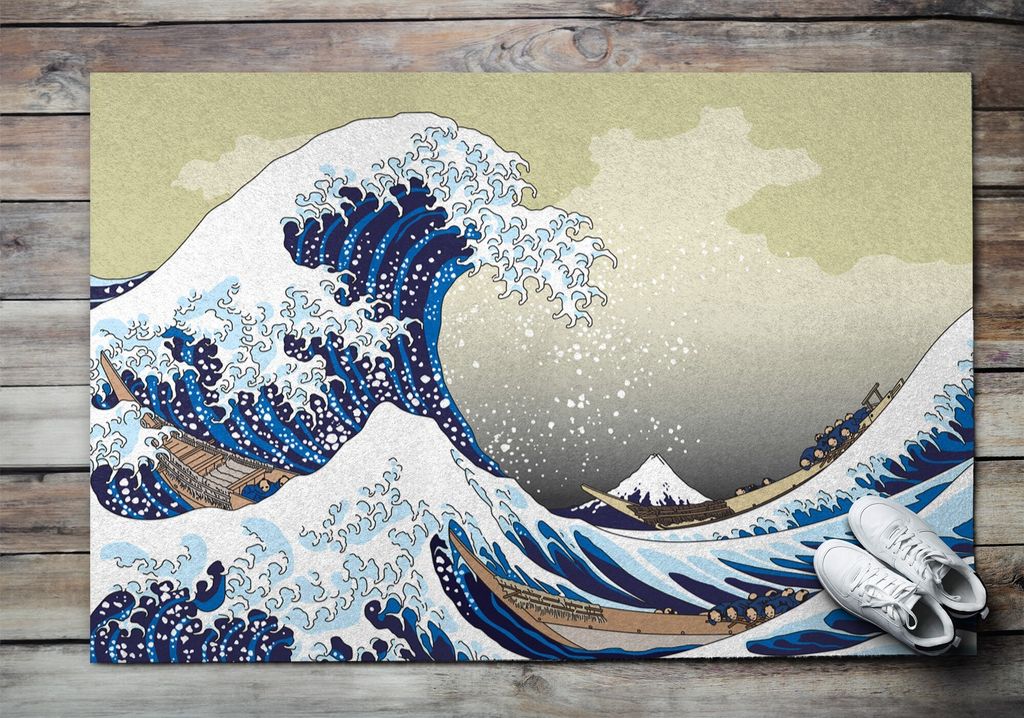 Fußmatte Aussen - Schuhmatte Haustür- Schmutzfangmatte Türvorleger - Outdoor Teppich Schmutzfänger - 150x100 cm - Tsunami Kanagawa