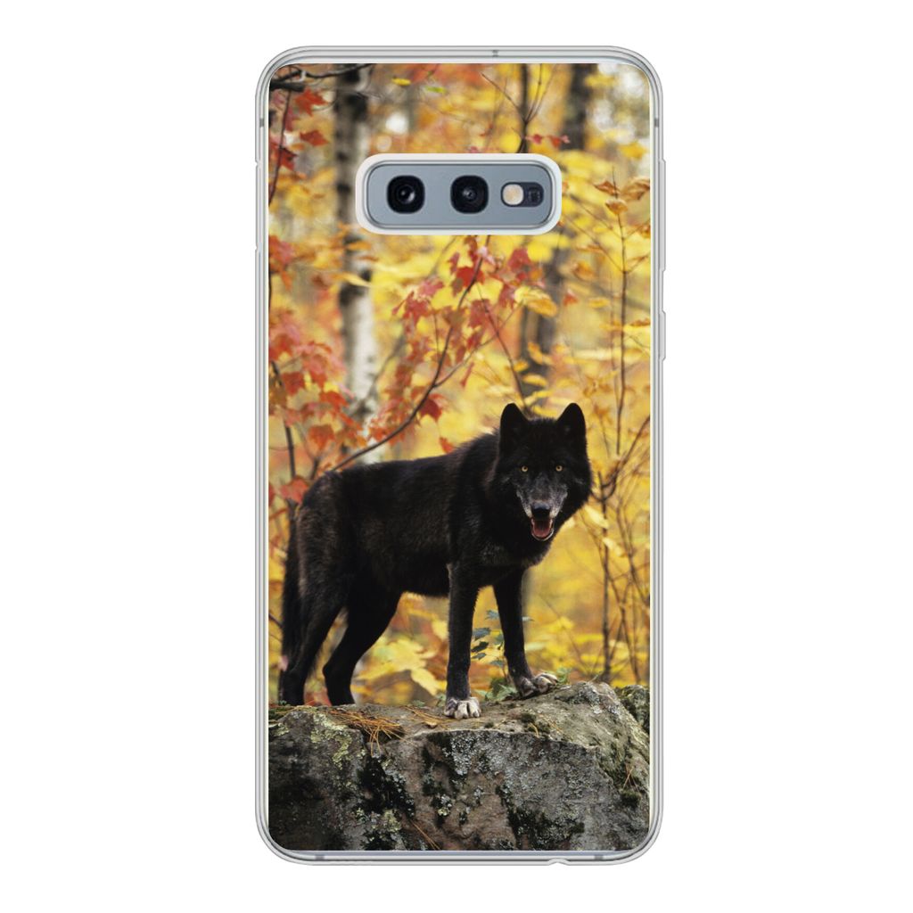 MuchoWow Handyhülle Schutzhülle Hülle für Samsung Galaxy S10e Wolf - Fels - Baum Silikon Softcase Handy Hülle - Handy