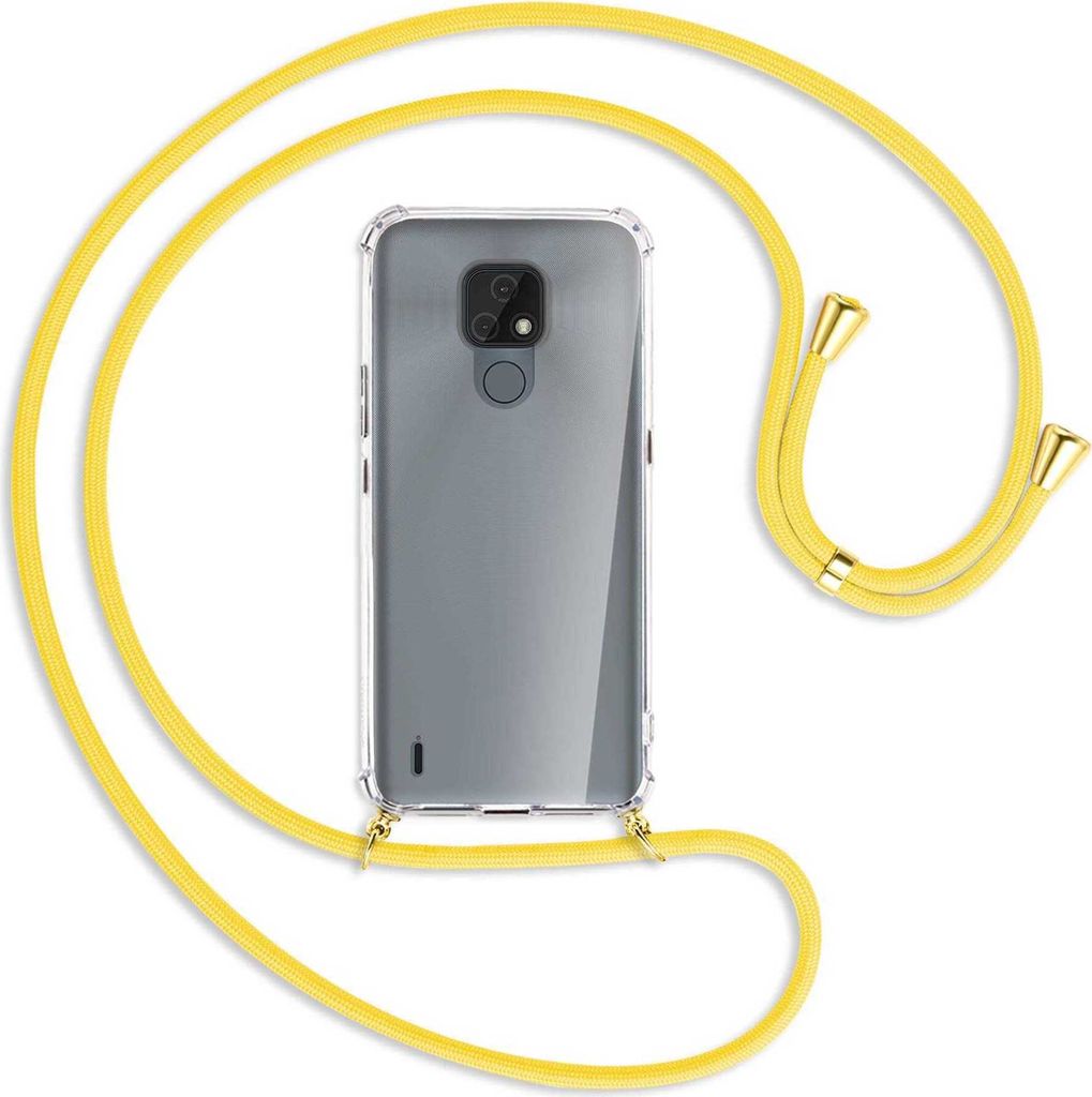 Handykette Backcover-Schutzhülle mit Band (Metall goldfarben) für Motorola Moto E7 - gelb