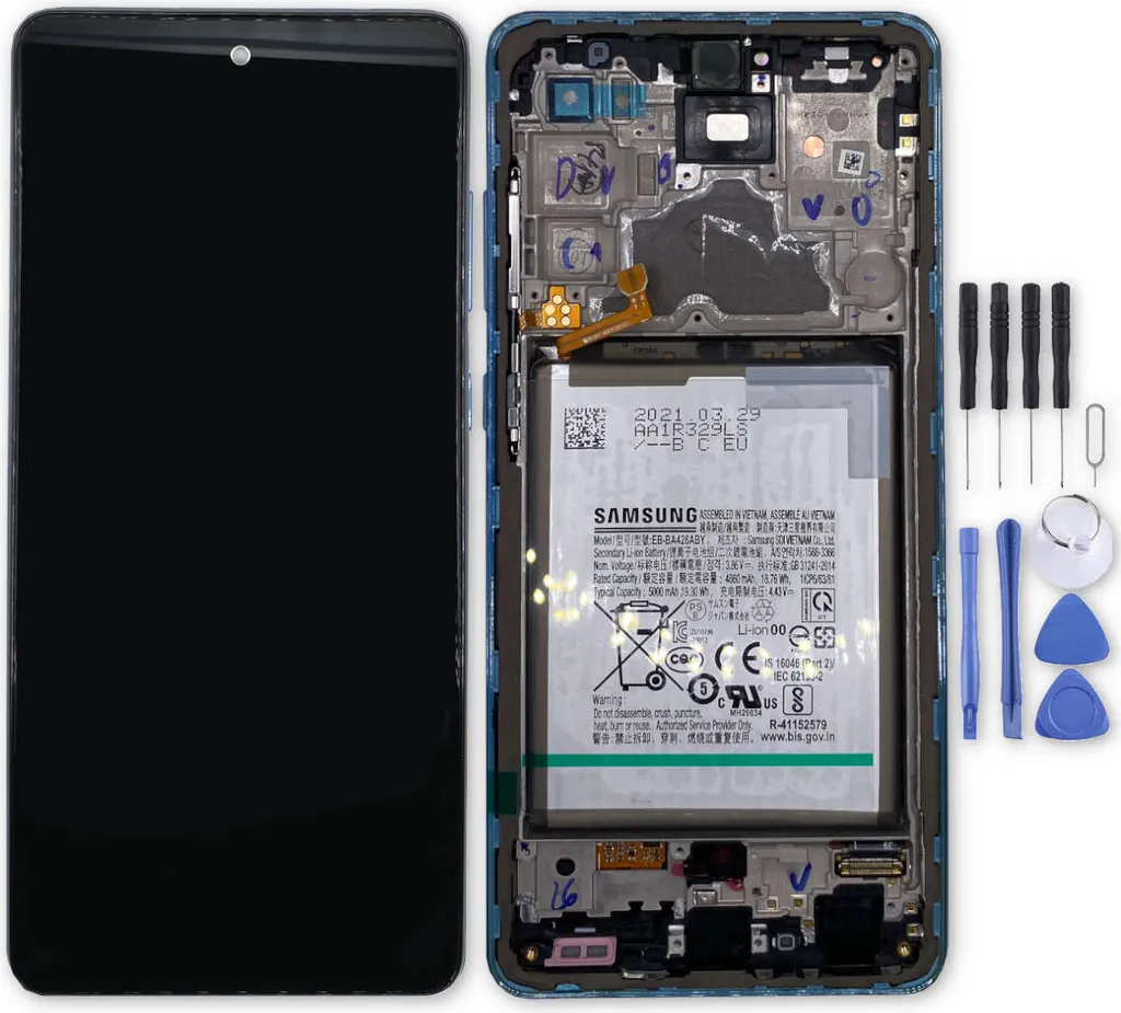Écran LCD Samsung Galaxy A72 A725F Bleu avec Châssis GH82-25541B Neuf