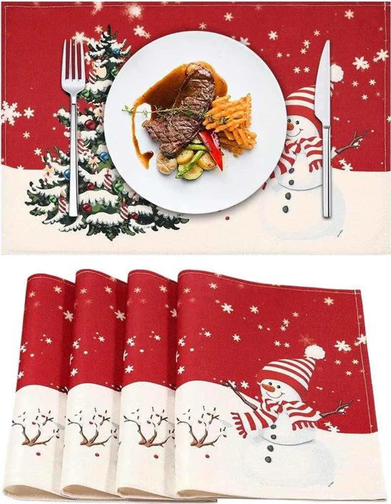 Grandes plaques de Noël rouges 45x32cm en polyester anti-taches