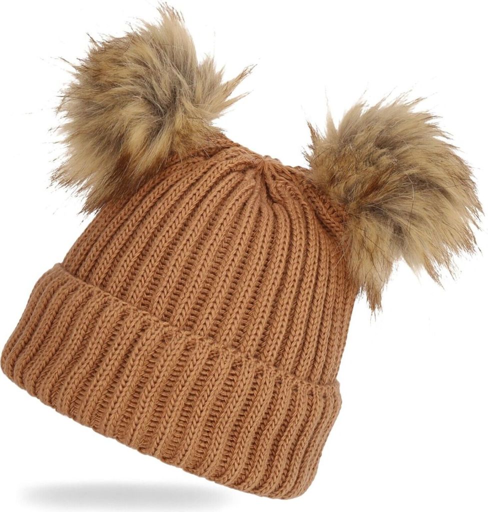 Wintermütze weicher Warmer Bommelmütze Strickmütze Herren Damen Uni Braun