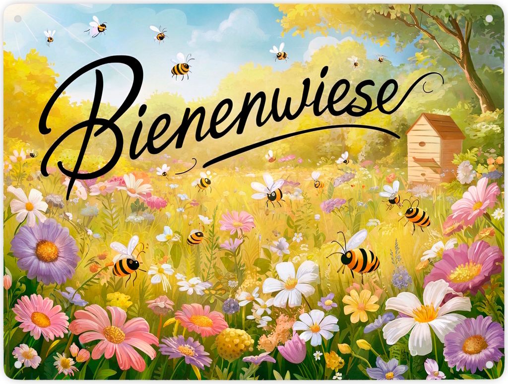 Bienenwiese Metallschild XXL in 28x38 cm