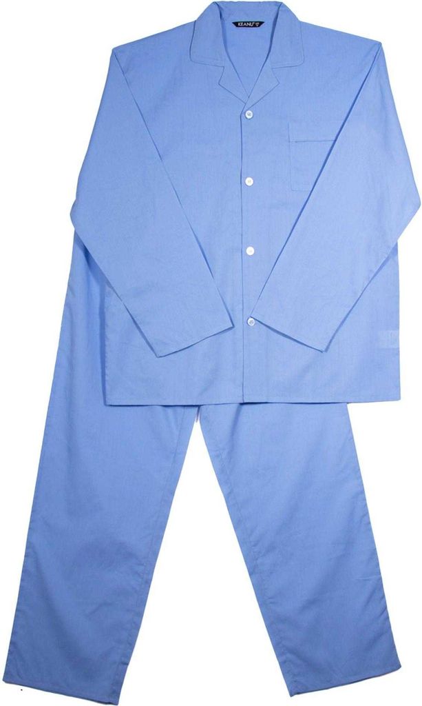 Keanu - Schlafanzug mit langer Hose für Herren, Brusttasche, gewebter Stoff, Gerades Bein TC678 (XXL) (Blau)