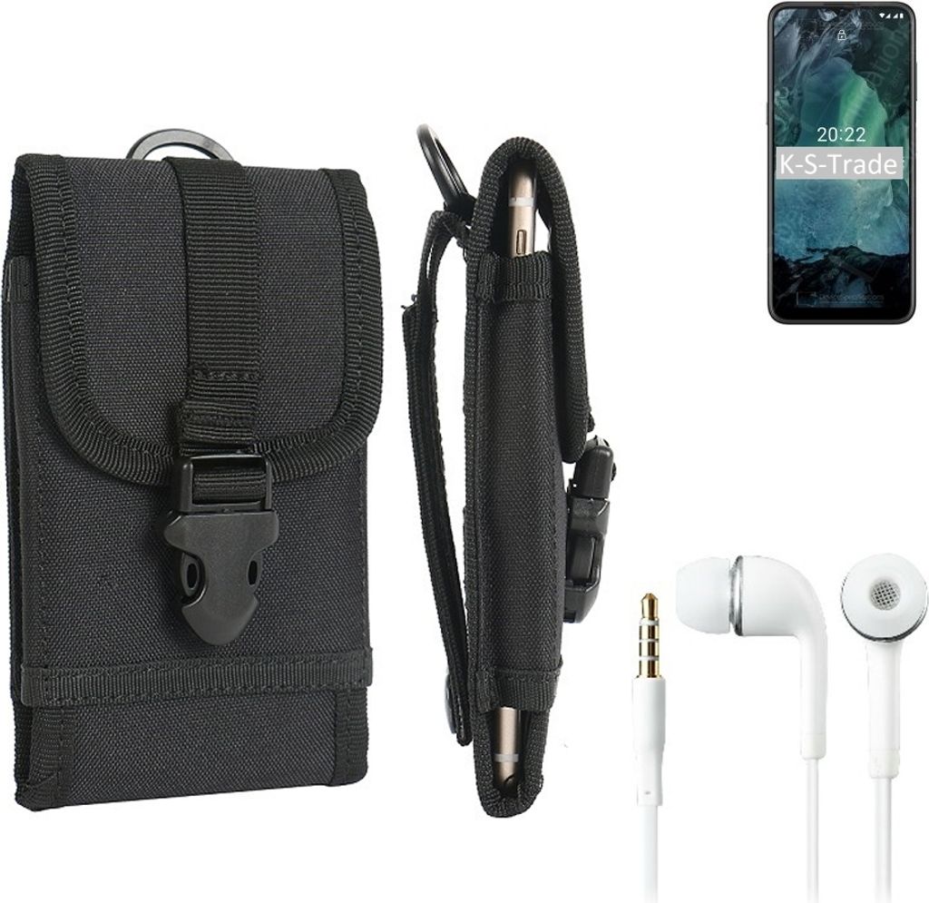 K-S-Trade Holster Schutz Hülle kompatibel mit Nokia G21 Gürteltasche Handy Hülle Tasche outdoor Seitentasche schwarz 1x + Kopfhörer