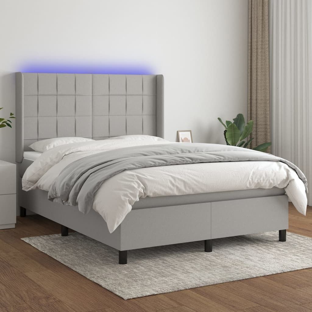 Maison Exclusive - Boxspringbett mit Matratze & LED Hellgrau 140x200 cm Stoff