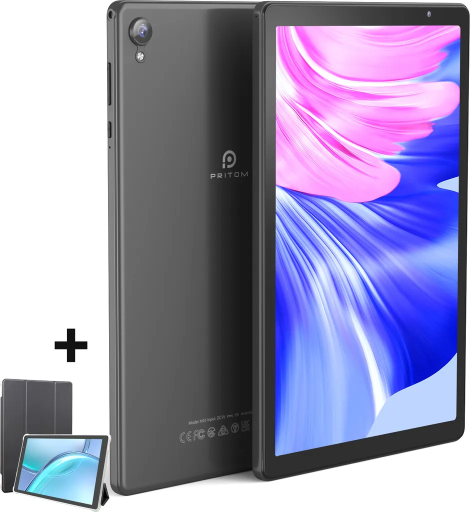 PRITOM Tablette 10 pouces Android 12 avec 32Go ROM et Coque Grise