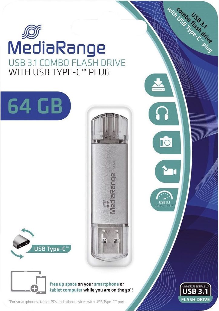 MediaRange USB-Stick 64 GB USB 3.1 combo z USB Type-C Zdjęcie produktu 