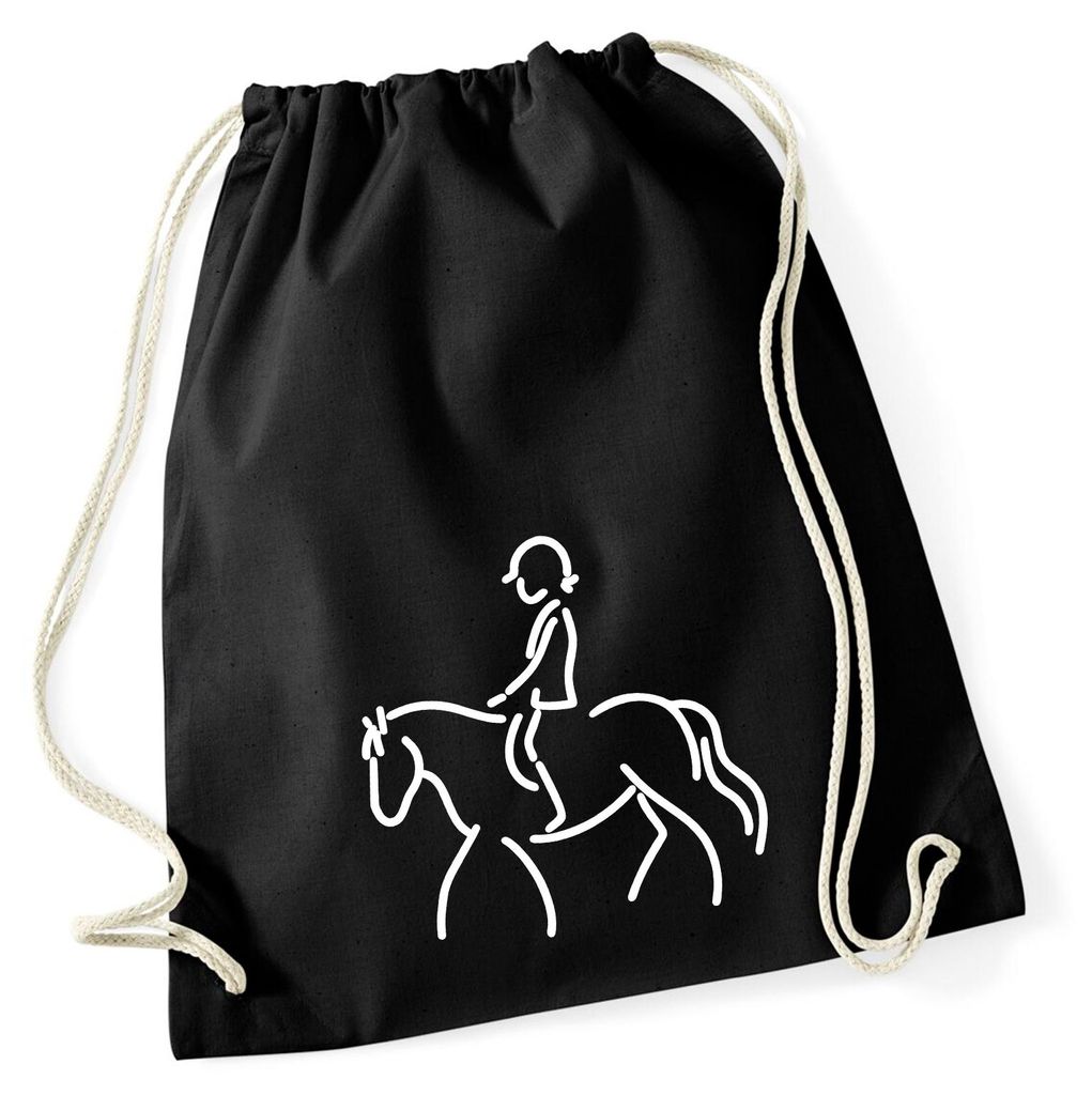 Huuraa Turnbeutel Reiten Pferd 12 Liter Black Baumwolle Rucksack Geschenkidee