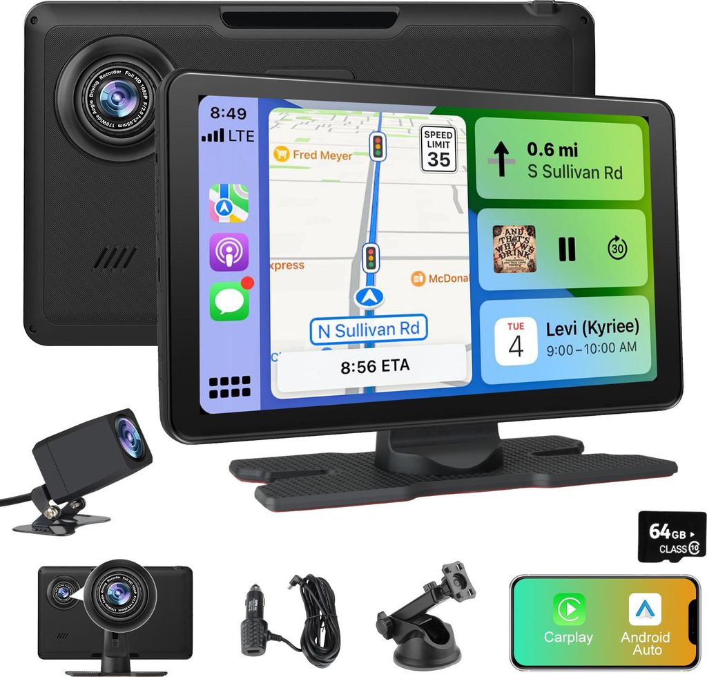 9 Zoll Auto-Display mit CarPlay Android Auto 4K Dashcam Produktbild 