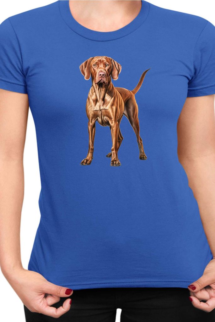 Damen T-Shirt Dogs Breeds Vizsla Dog Breed 006, Lady M / Blau