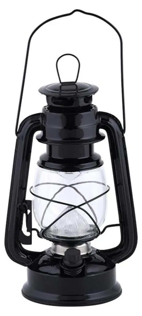 Lanterne Décorative LED en Métal Noir - Lampe de Table Style Vintage 24cm