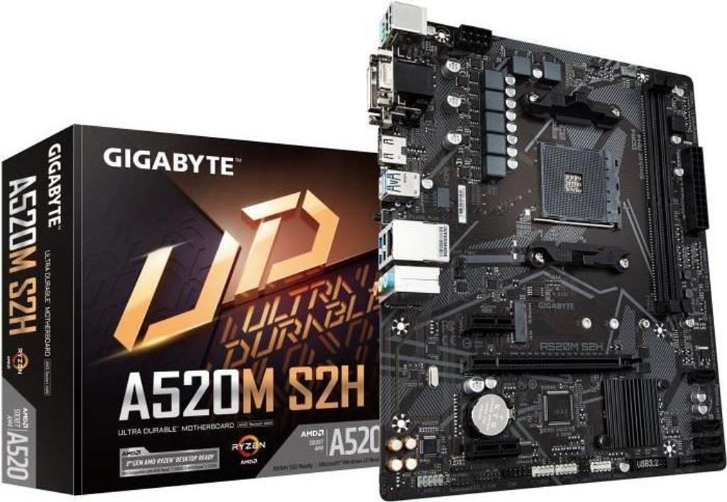 Motherboard GIGABYTE A520M S2H, Micro ATX, Socket AM4, DDR4 bis 64GB, AMD Ryzen 5000 Serie