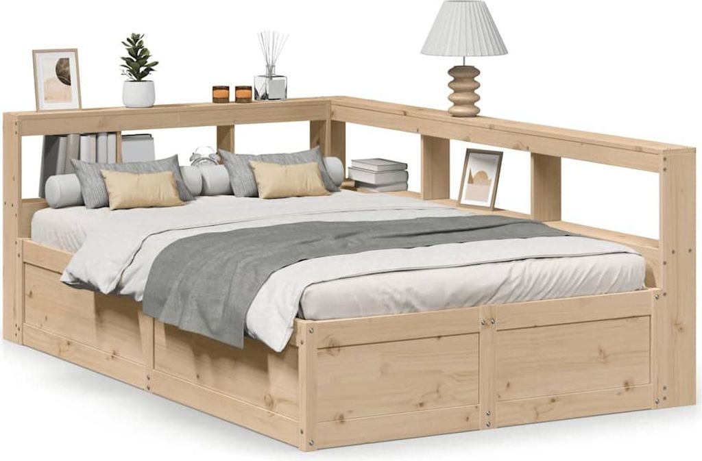 vidaXL Massivholzbett mit Regal ohne Matratze 135x190 cm Kiefer