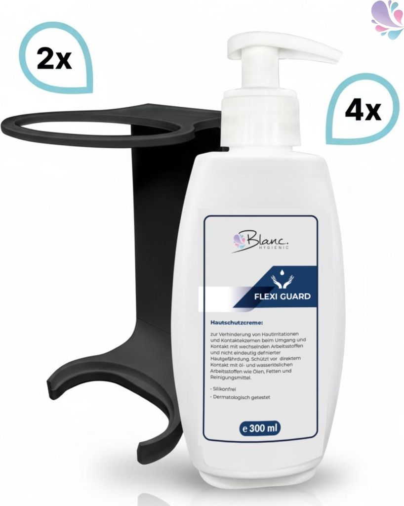 SET: Mini Fix-System - 2x Mini Fix Spender, weiß oder schwarz + Hautschutzcreme, silikonfrei, höchst ergiebig 4x 300 ml : Farbe - Schwarz Farbe: ...