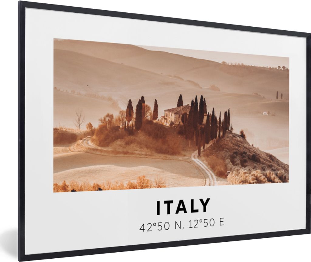 MuchoWow Gerahmtes Poster Italien - Toskana - Bäume 90x60 cm - Poster mit Schwarzem Bilderrahmen Wandposter Rahmen Foto Bilder - Fotorahmen - Fo...