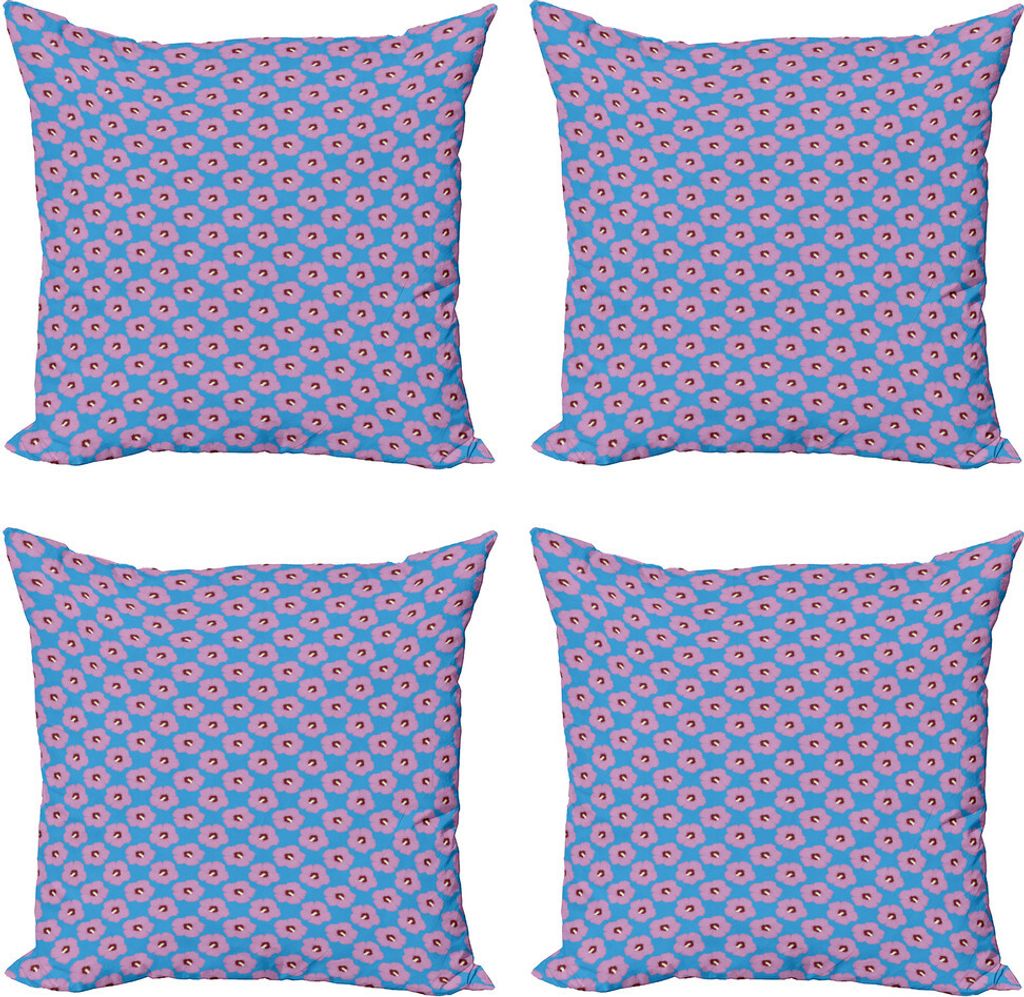 ABAKUHAUS Blume Kissenbezug Set (4 Stück), Feminine Exotic Hibiscus, Moderner Doppelseitiger Digitaldruck, 60 cm x 60 cm, Sky Blue Lila