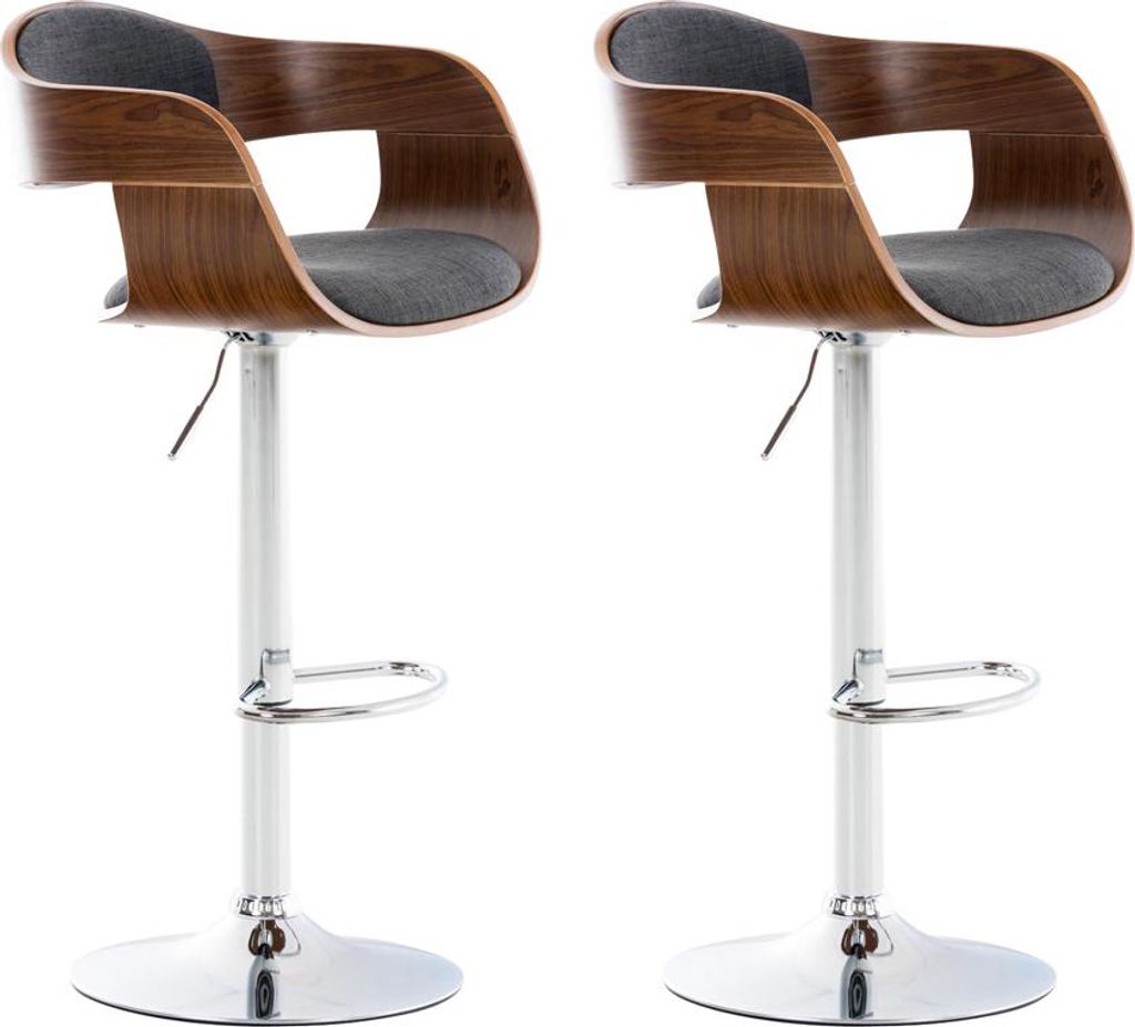 2er Set Barhocker NADAN - Stoff Walnuss/dunkelgrau 50x48x88 cm | Barstuhl Höhenverstellbar Mit Lehne Drehbar Tresenhocker Tresenstuhl Kneipenhocker