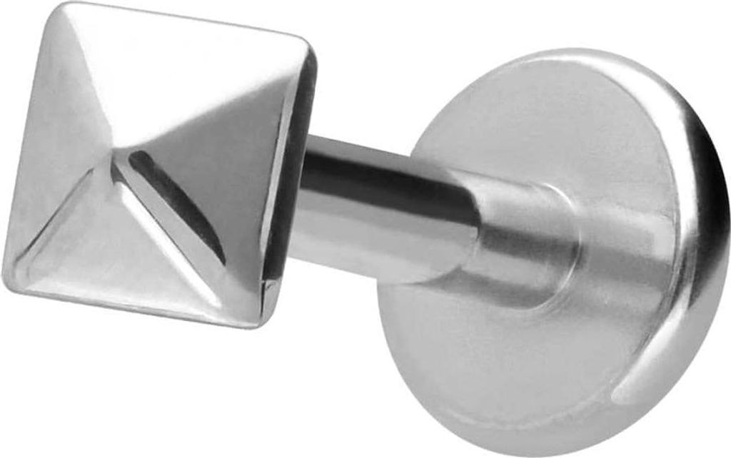 Ohrpiercing, Nasenpiercing Titan Labret mit Innengewinde PYRAMIDE Silber Stablänge: 8mm | Stabstärke: 1,2mm