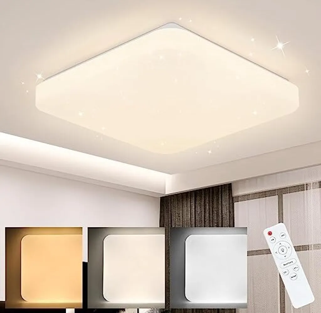 ZMH LED plafoniera cielo stellato plafoniera dimmerabile con telecomando camera da letto 37W 28cm lampada da cucina quadrata per soggiorno cucina corridoio