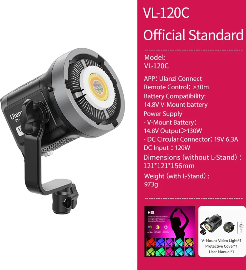 Projecteur Vidéo LED COB Bicolore VL-120C avec Support Batterie V-Mount