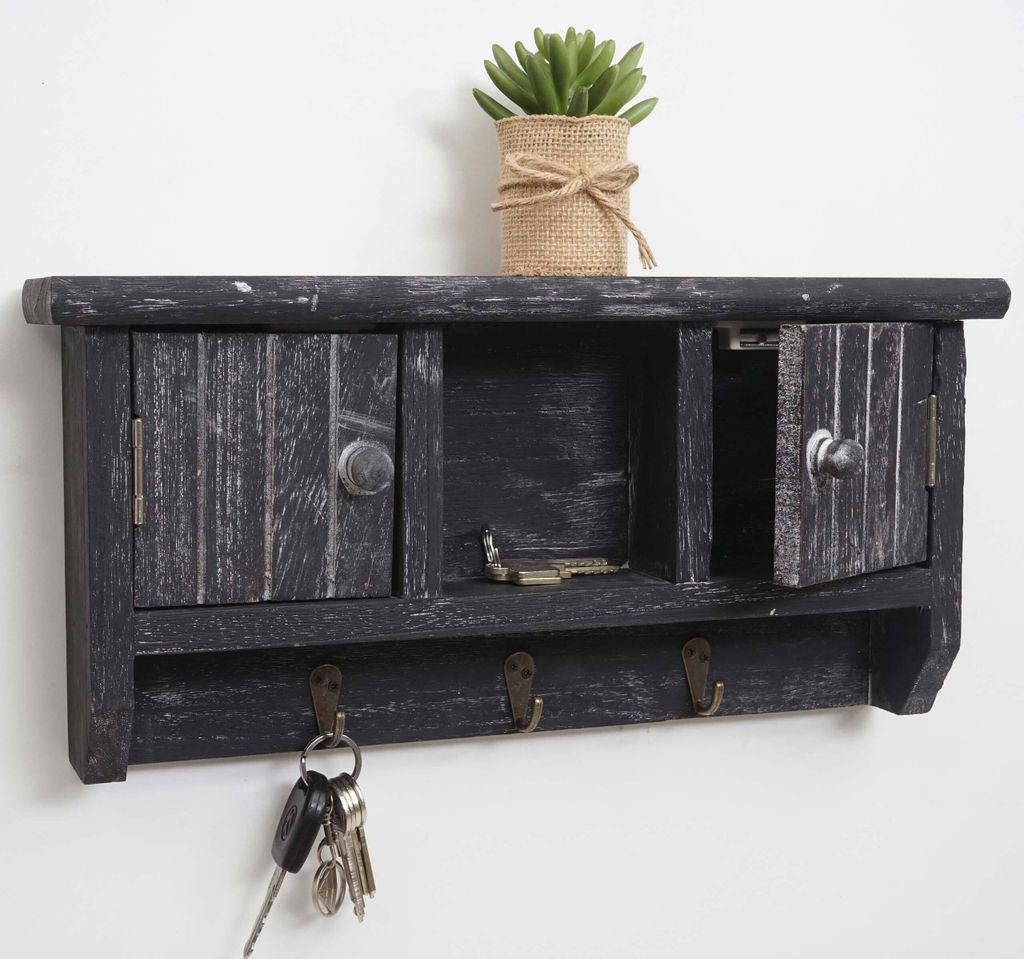 Schlüsselbrett MCW-A48, Schlüsselkasten Schlüsselboard mit Türen, Massiv-Holz MVG- shabby grau