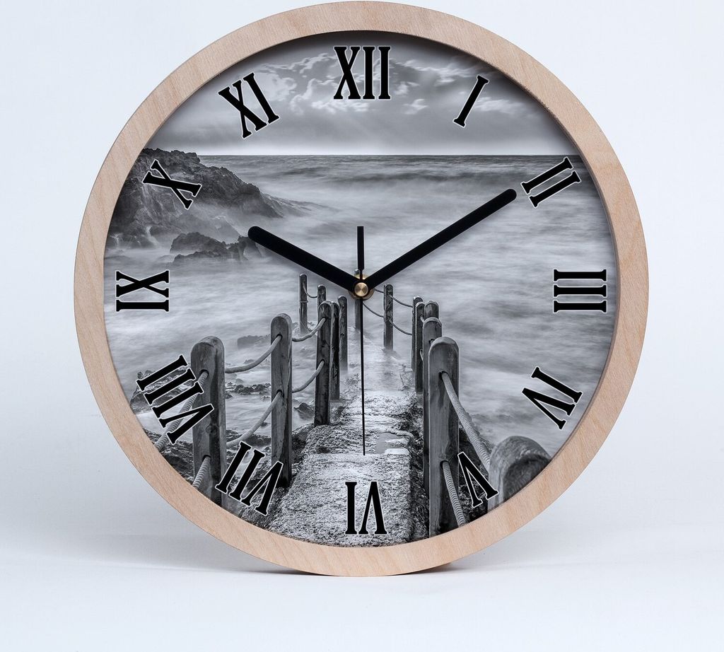 Holzuhr 20fi cm wanduhr - schwarze Spitzen - Weg am Meer