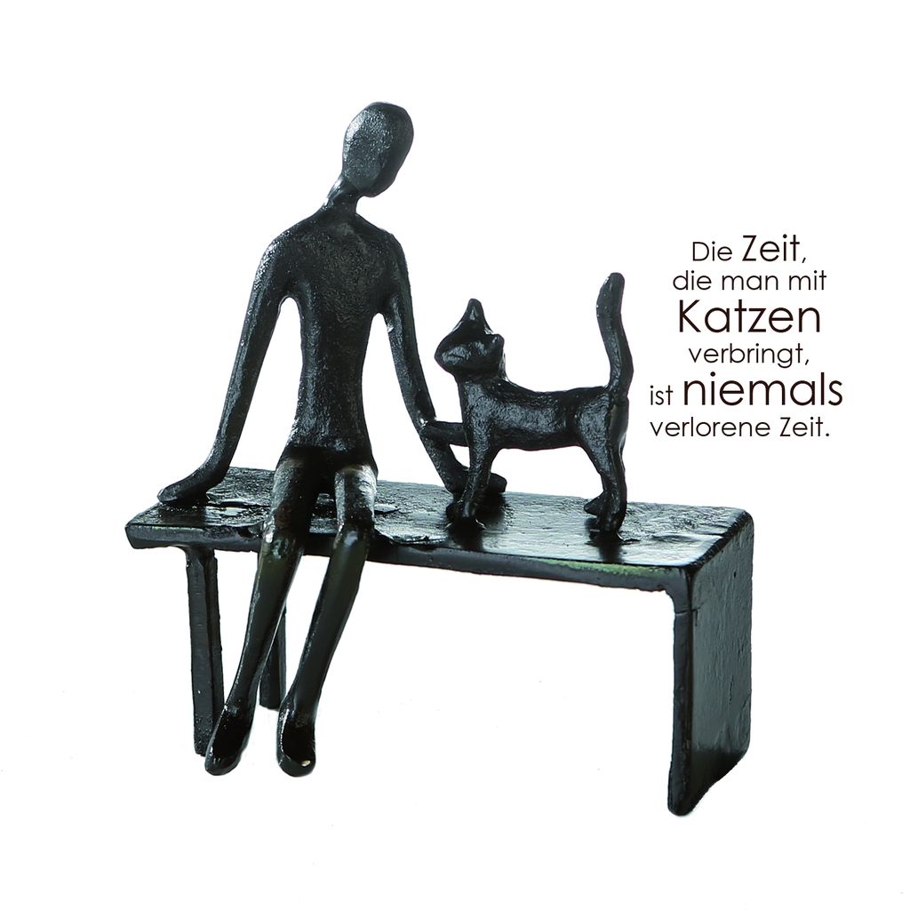 Gilde Skulptur, "Zuwendung", Bankmotiv, Katzenmotiv, Eisen, Immagine del prodotto 