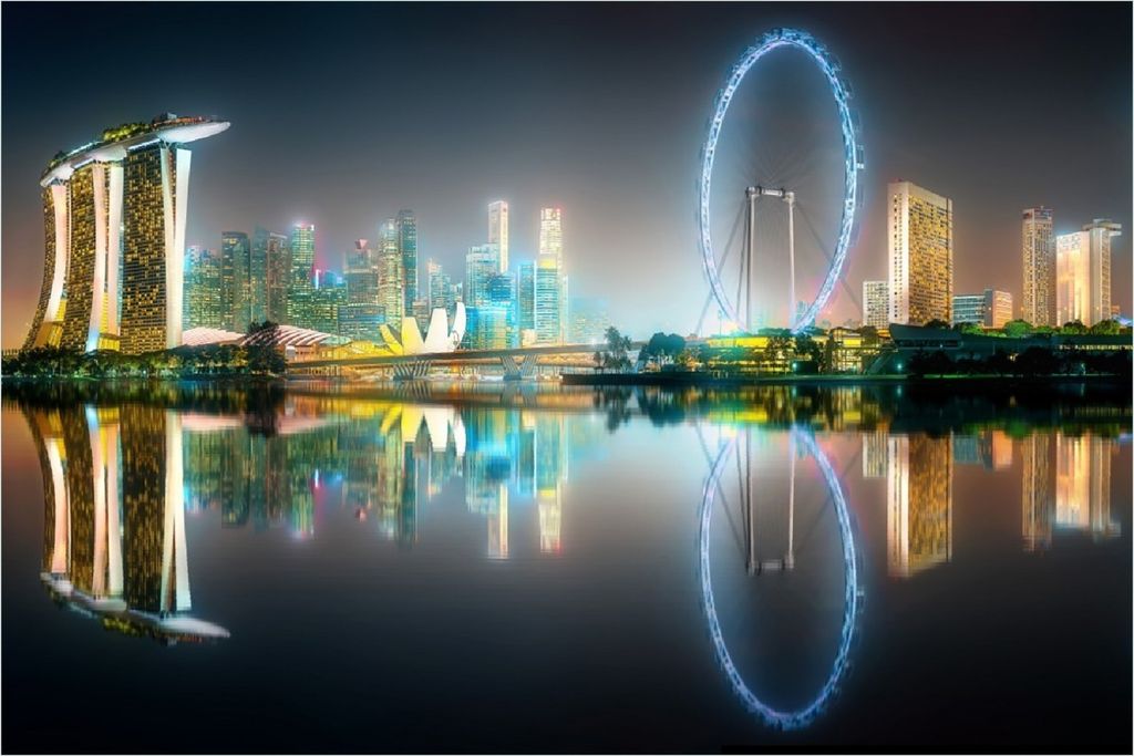 Wallario selbstklebendes Poster - Singapur bei Nacht, Größe: 100 x 150 cm