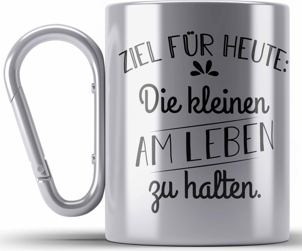 Trendation - Lustige Edelstahl Tasse Karabiner für Kindergärtnerin Erzieherin Geschenk Spruch Karabiner Edelstahl Tasse Karabiner Edelstahl Kinde...